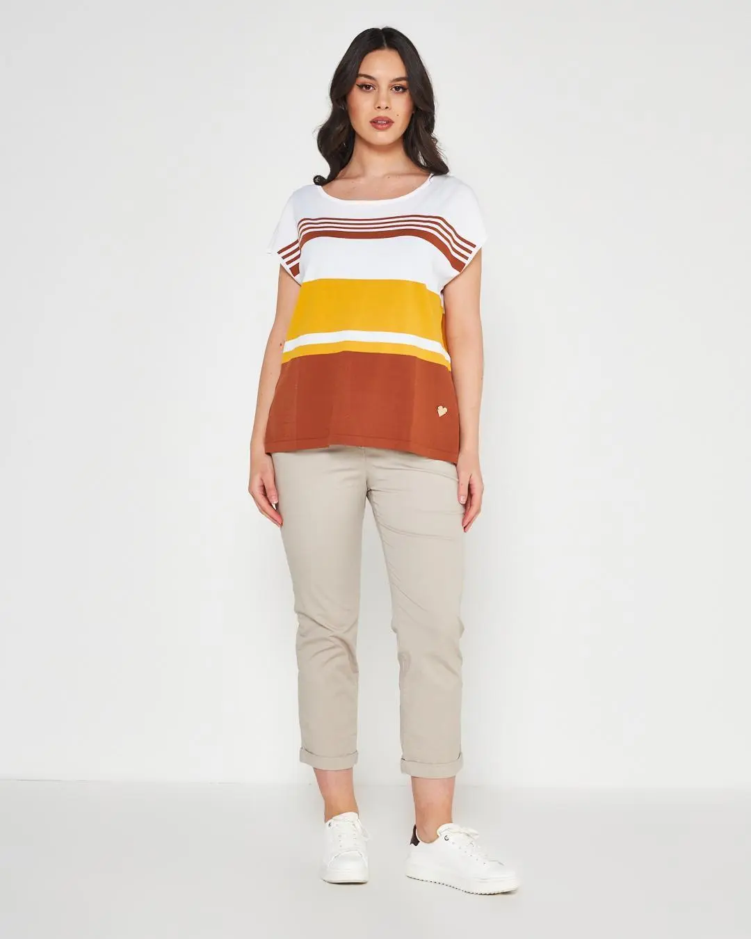 Maglia kimono WHITE-BURNT CACAO - Image 5