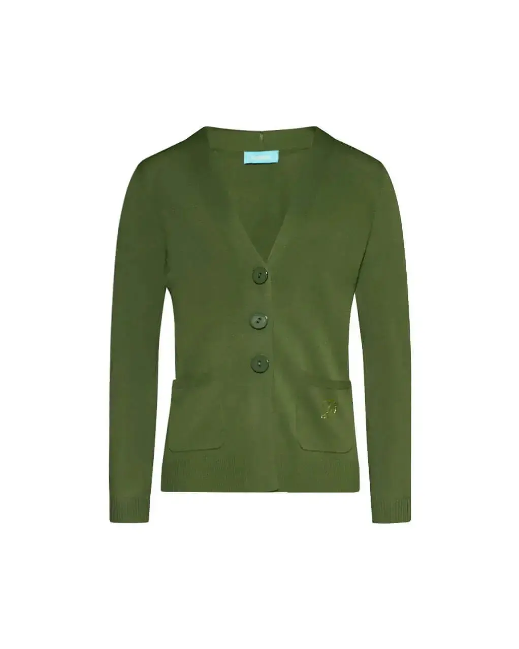 Cardigan scollo a V in maglia di misto viscosa con logo in strass. - Image 21
