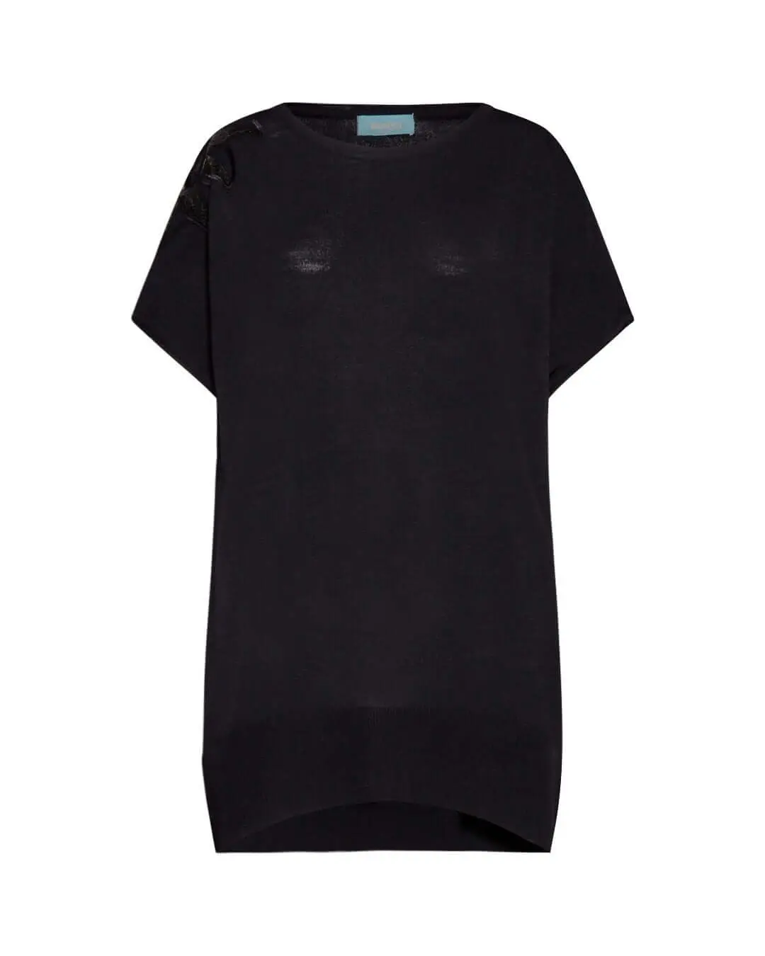 Maglia in tinta unita con dettaglio fiore in paillettes NERO