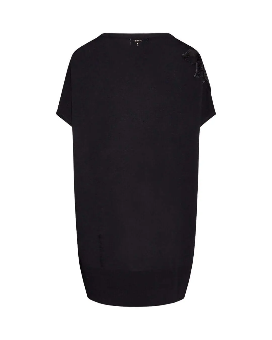Maglia in tinta unita con dettaglio fiore in paillettes NERO - Image 2