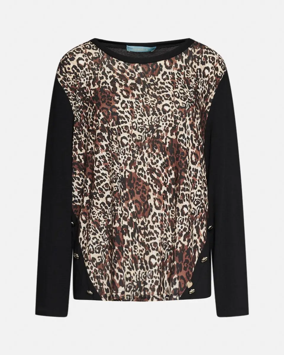 Maglia bottoni fantasia NERO-CUOIO