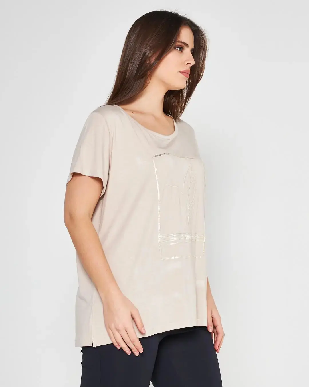 T-shirt foglia BEIGE-ORO