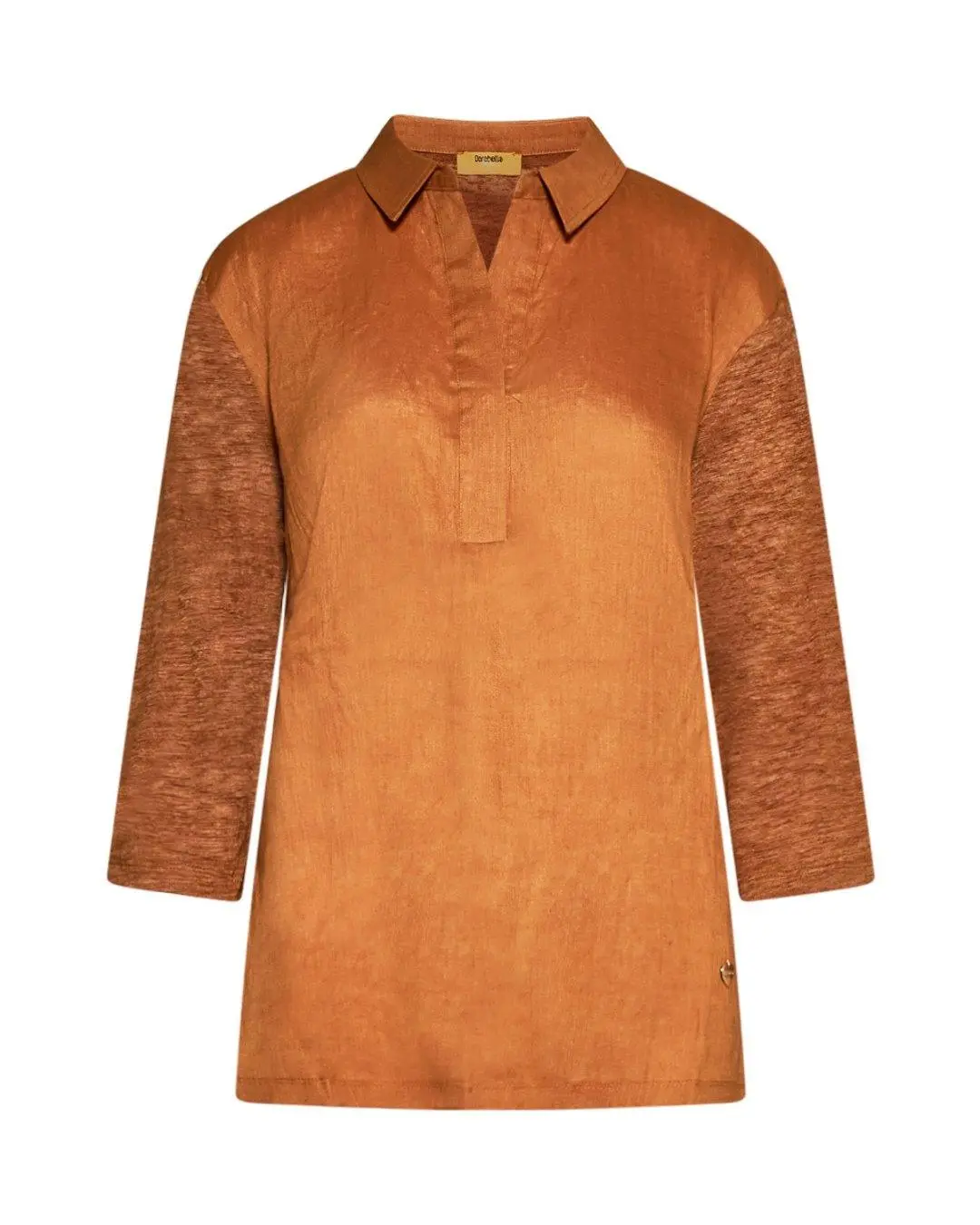 Blusa bimateriale con colletto CAMMELLO