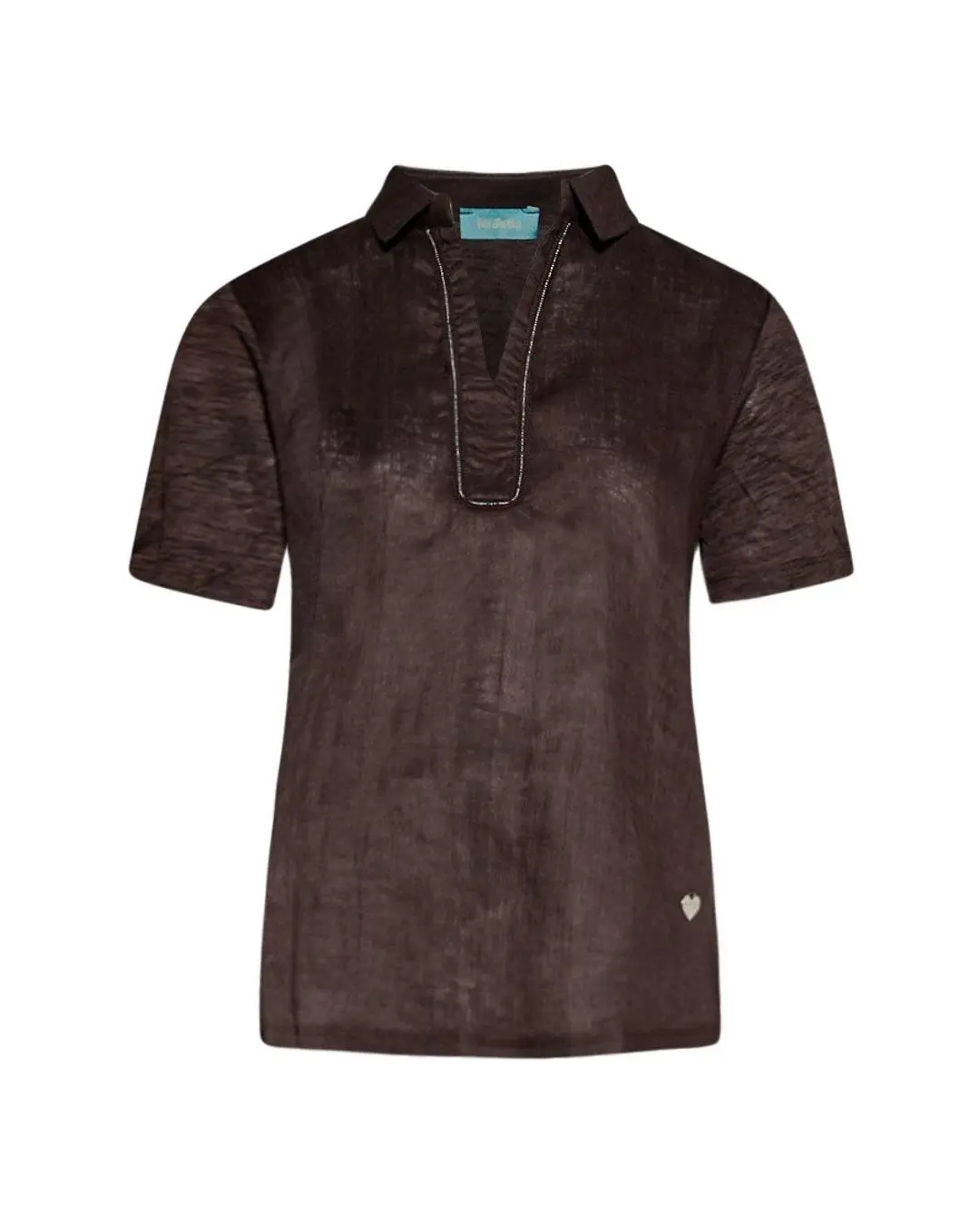 Blusa in lino con scollo a V CACAO