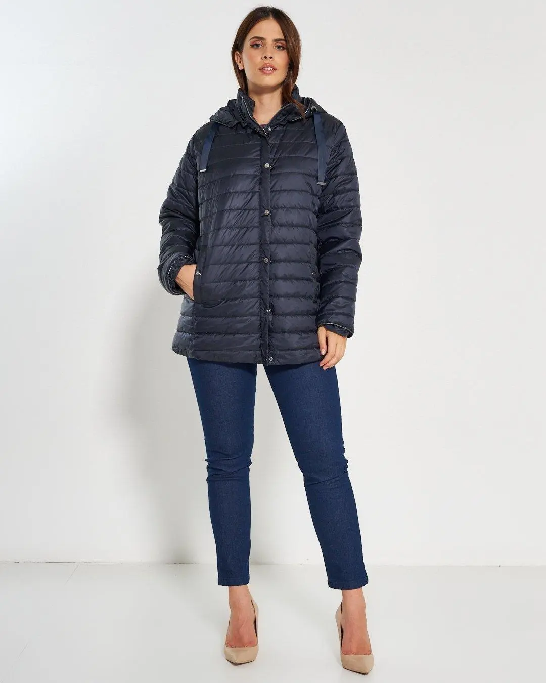 Piumino con cappuccio, zip e bottoni BLU - Image 6