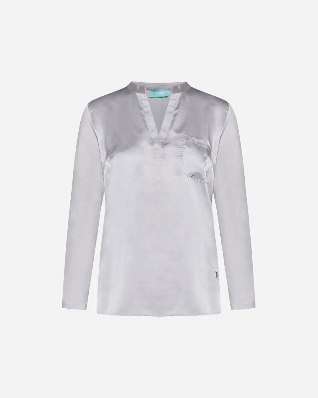 Blusa bi-materiale GRIGIO PERLA - Image 2