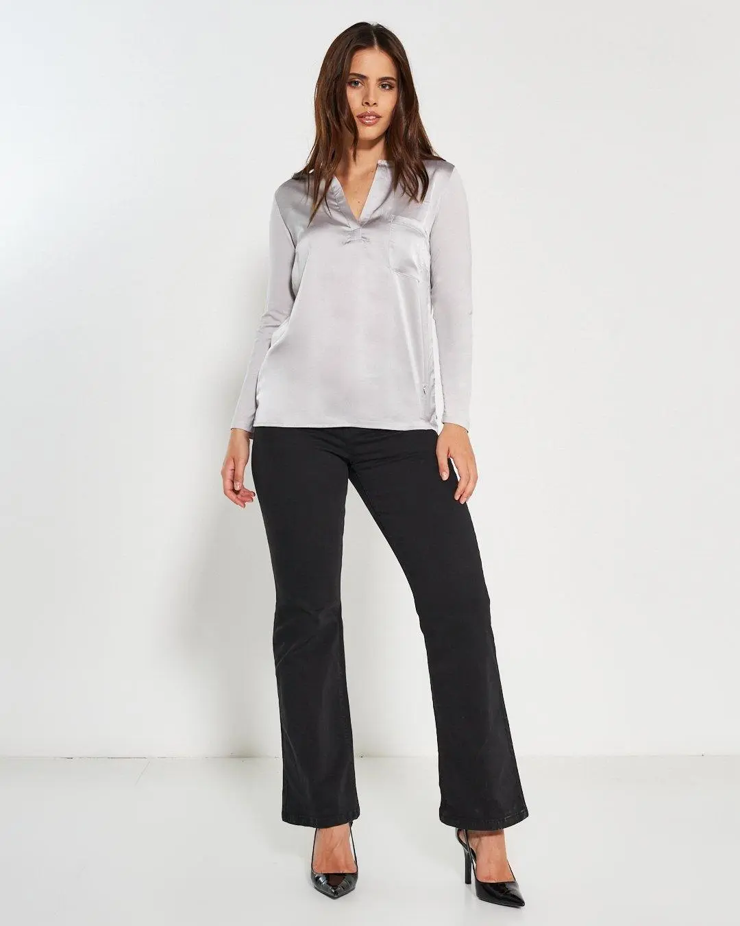Blusa bi-materiale GRIGIO PERLA - Image 6
