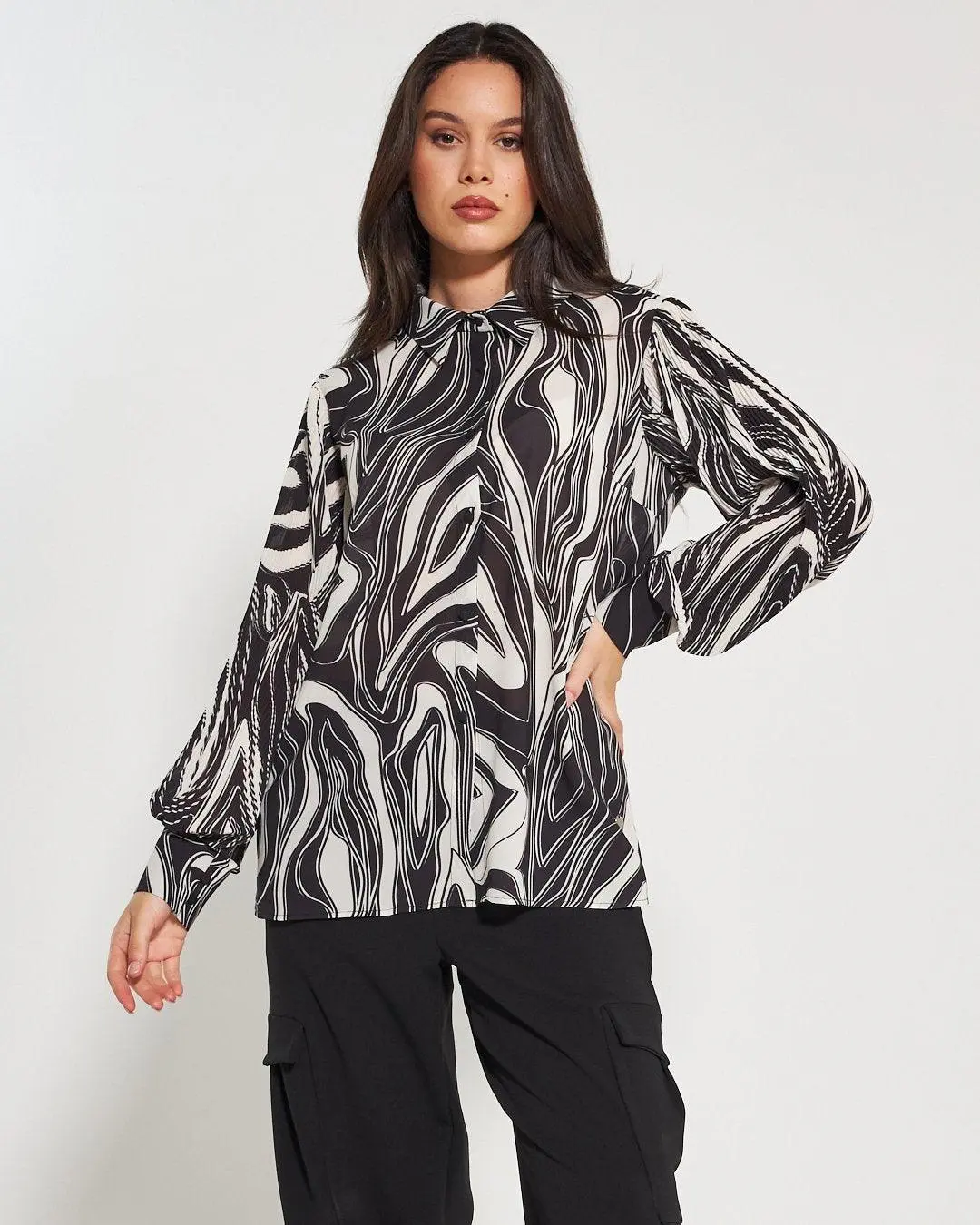 Camicia plissè fantasia NERO