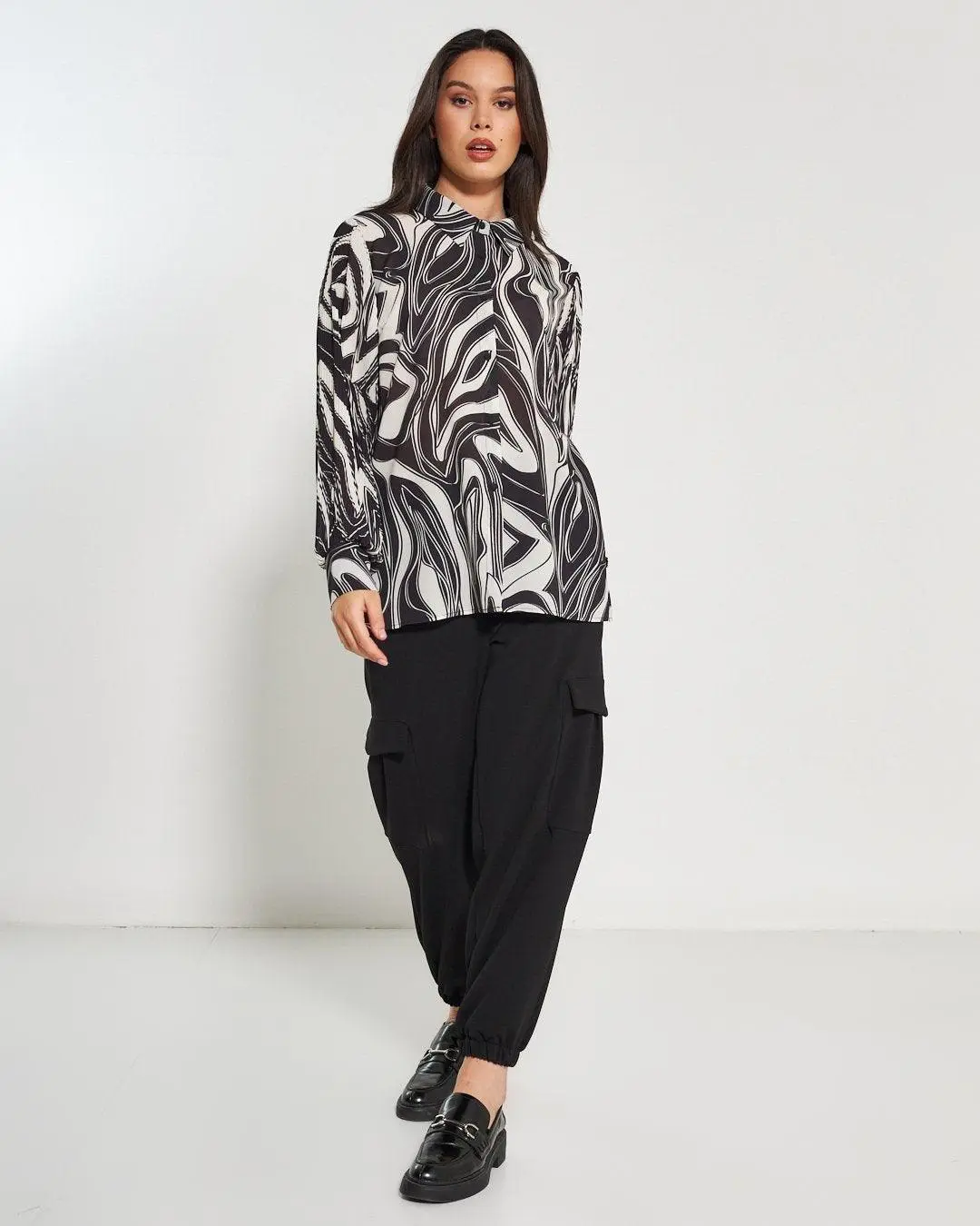 Camicia plissè fantasia NERO - Image 7