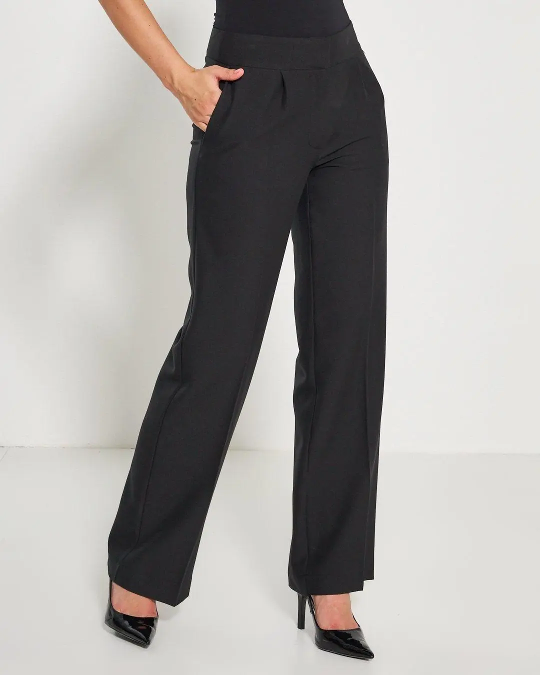 Pantalone a palazzo con pinces NERO - Image 4