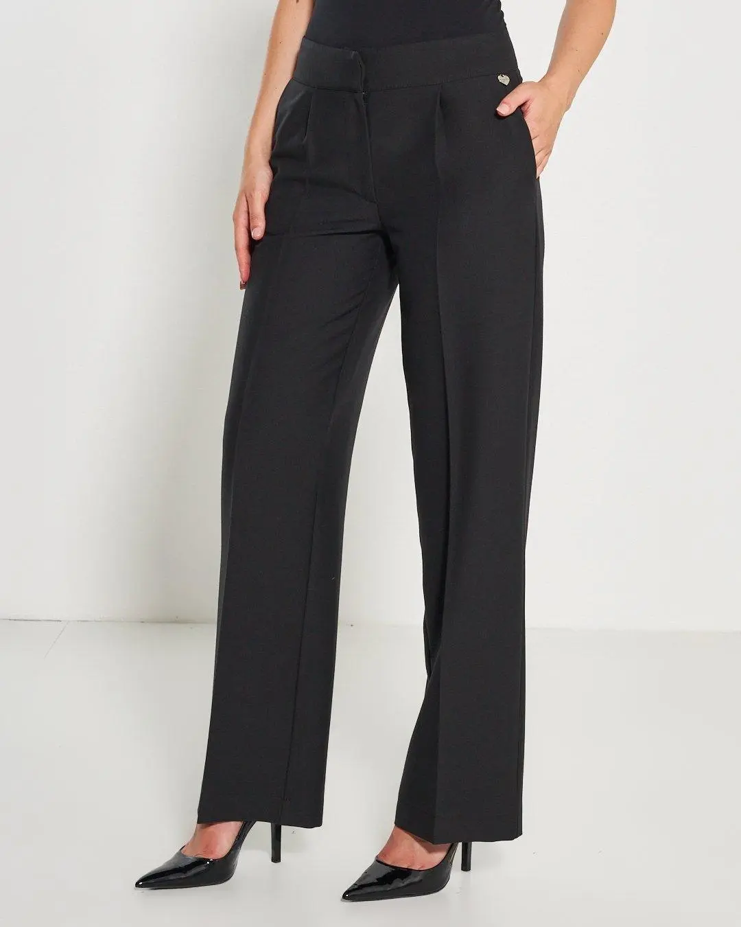 Pantalone a palazzo con pinces NERO - Image 5