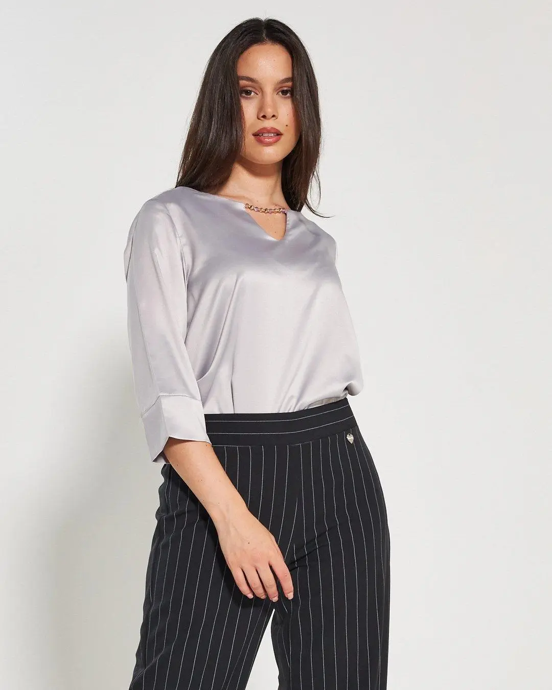 Blusa raso GRIGIO PERLA - Image 10