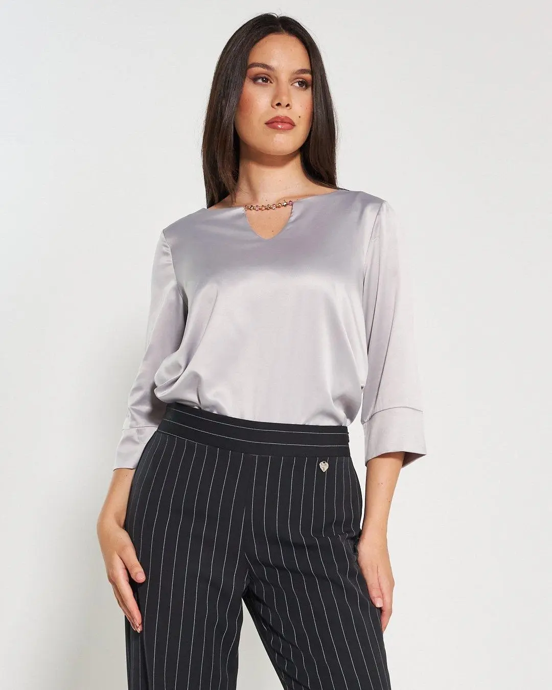 Blusa raso GRIGIO PERLA - Image 11