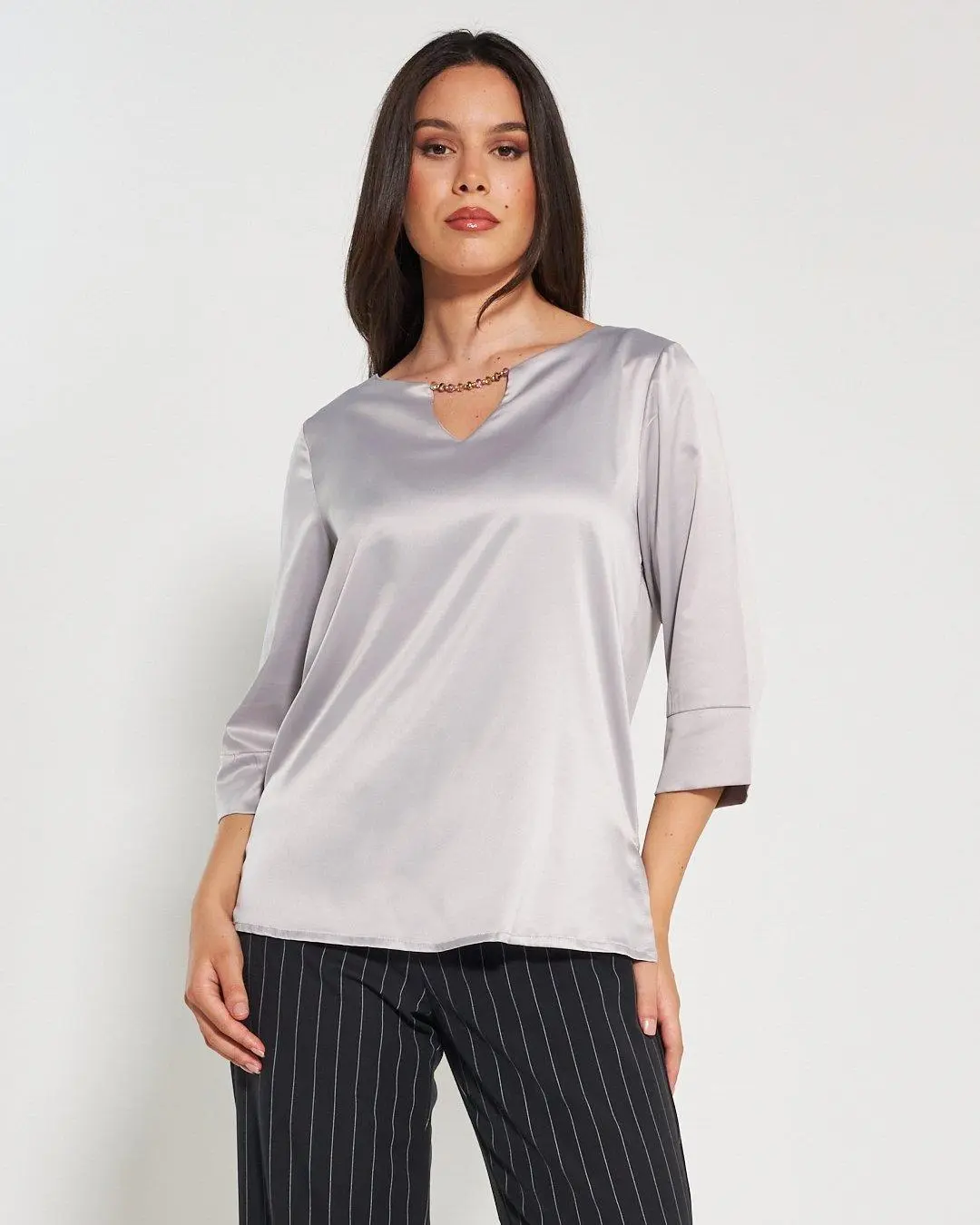 Blusa raso GRIGIO PERLA - Image 7