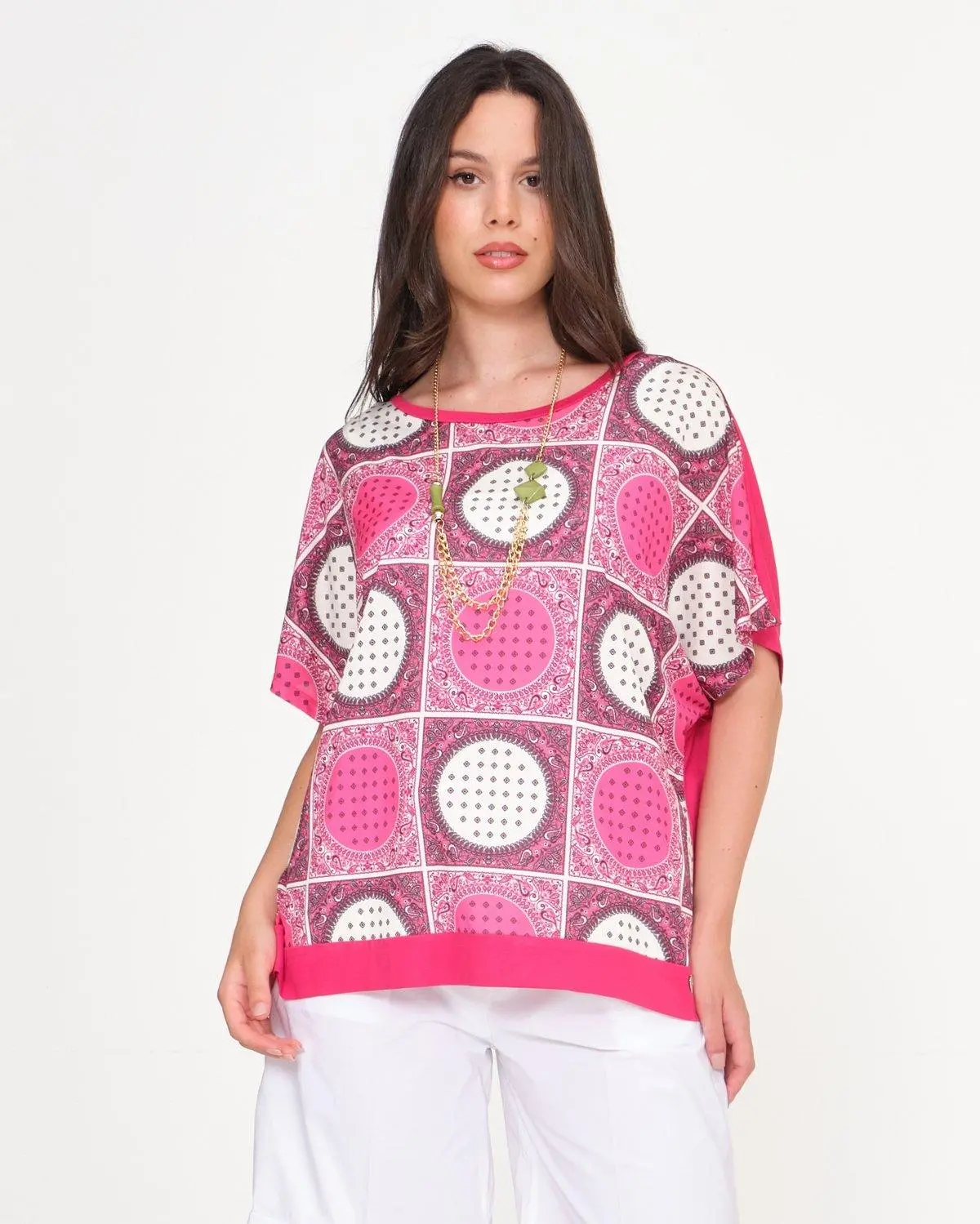 Maglia in fantasia con bottoni gioiello CICLAMINO - Image 4