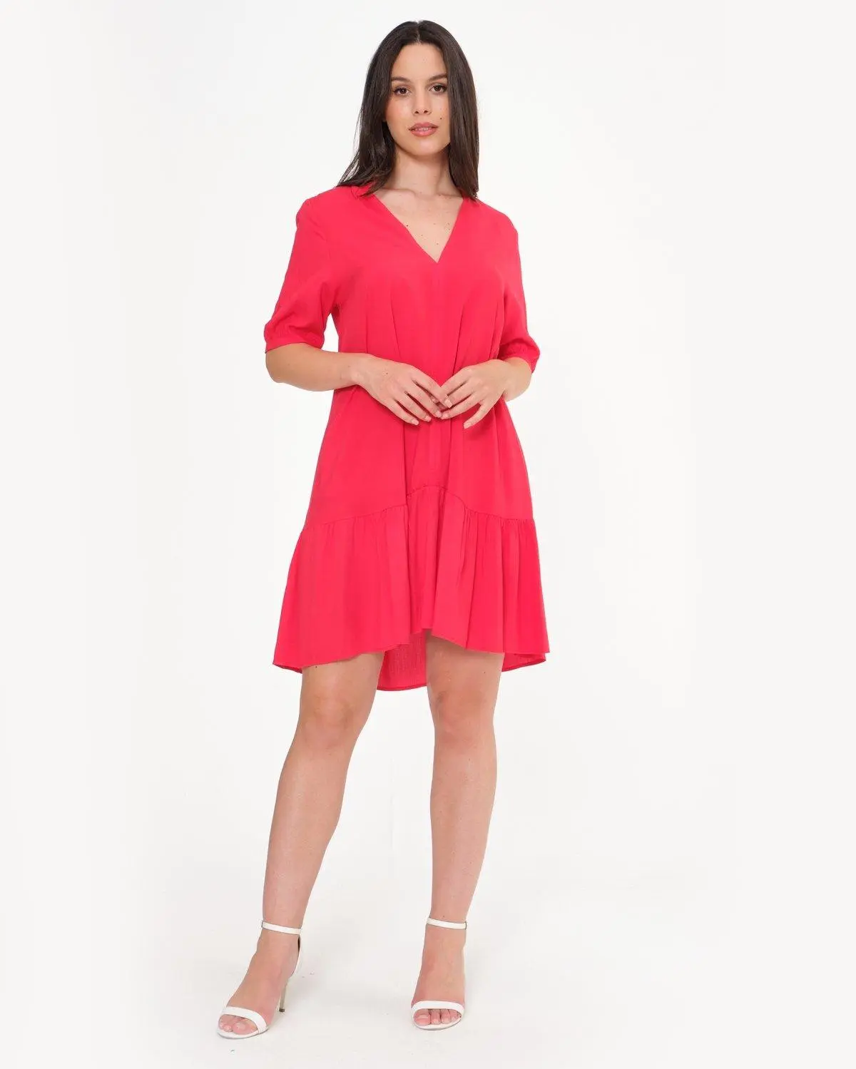 Blusa coreana fantasia con scollo a V e manica ad aletta FRAGOLA - Image 4