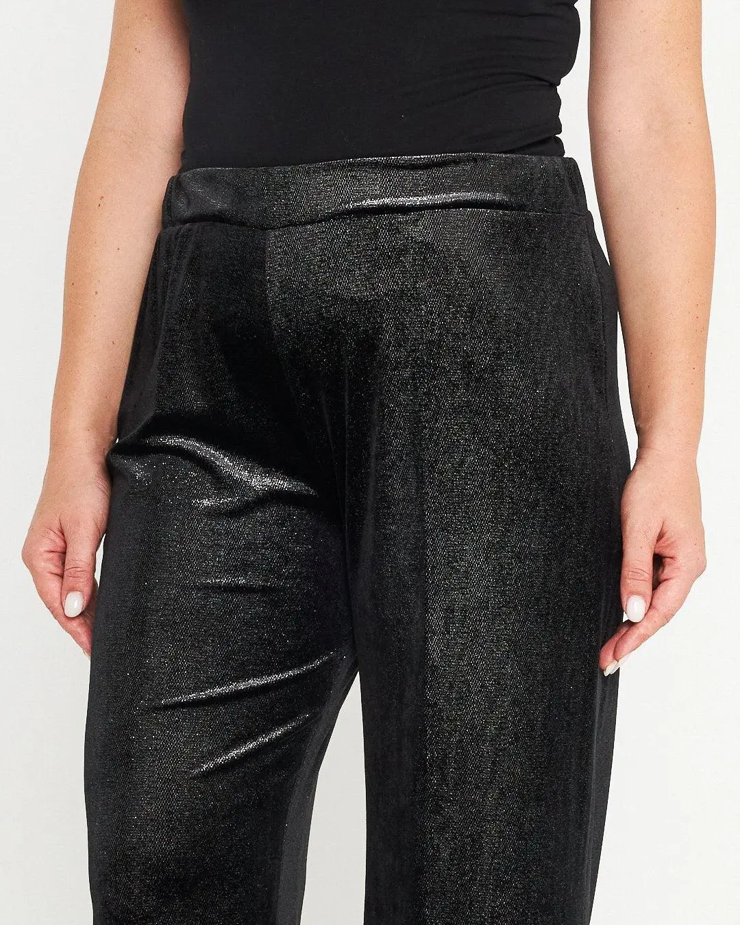Pantaloni a palazzo in velluto stretch NERO - Image 4