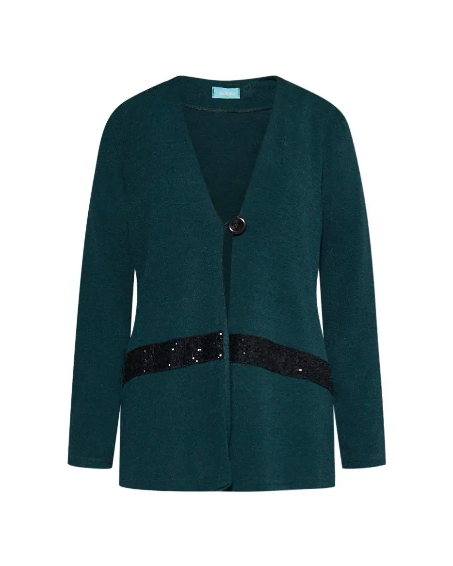 Cardigan dettaglio paillettes VERDE BOSCO - Image 2