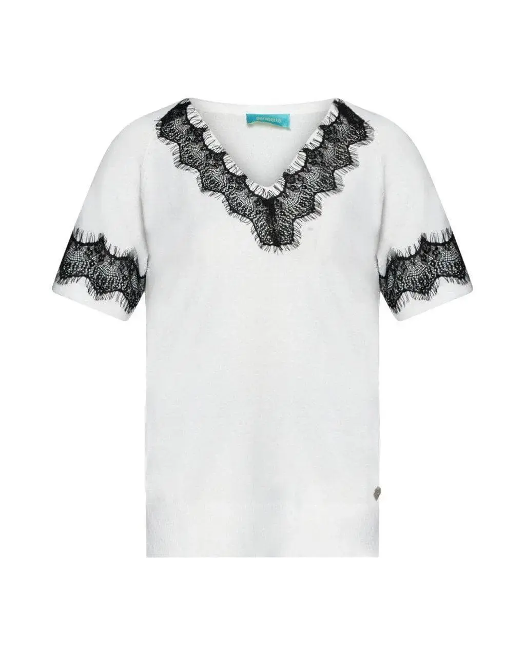 Maglia scollo a V in filato di viscosa con inserti in pizzo BIANCO