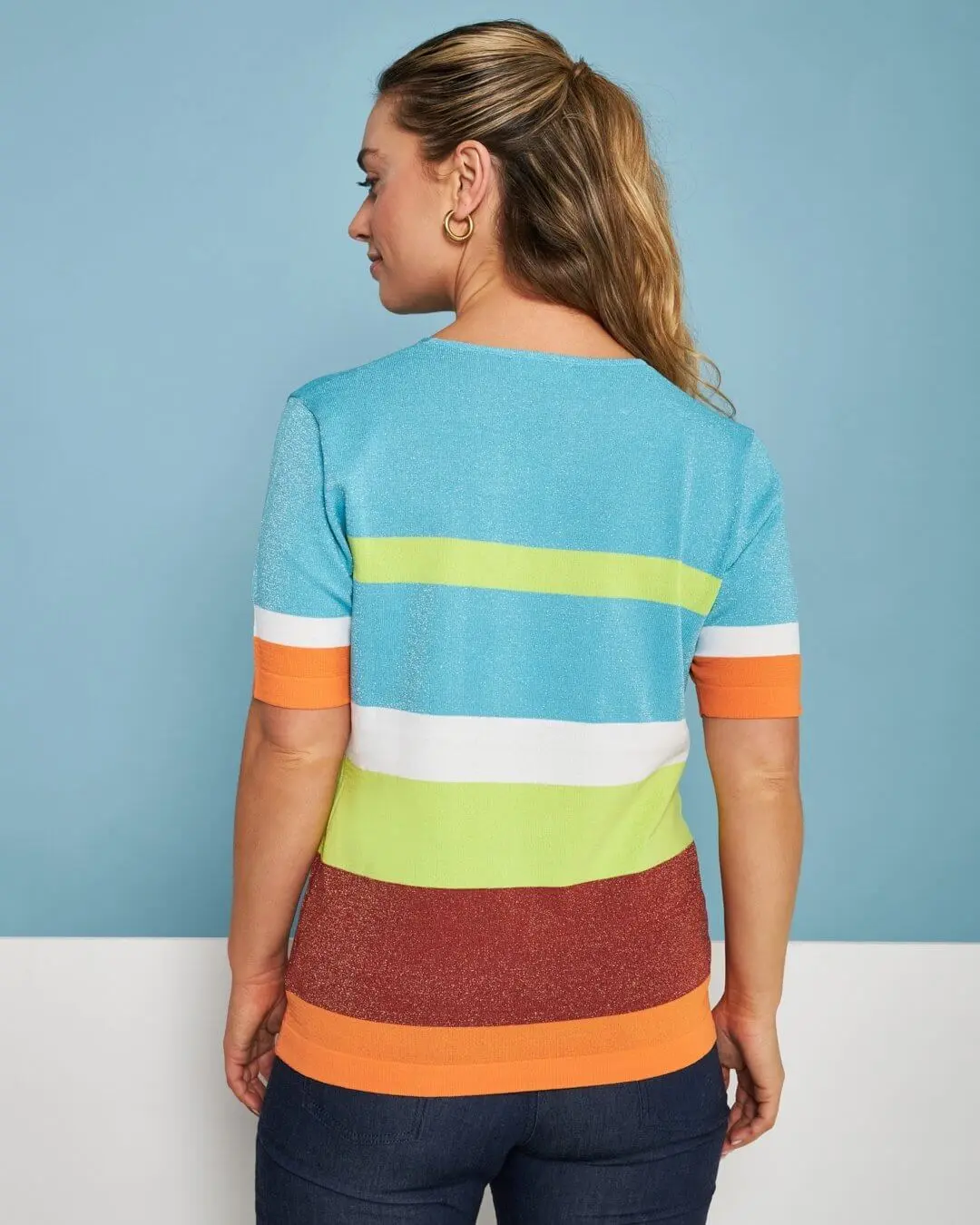 Maglia scollo a V in filato di misto viscosa a righe lurex MULTICOLOR - Image 4