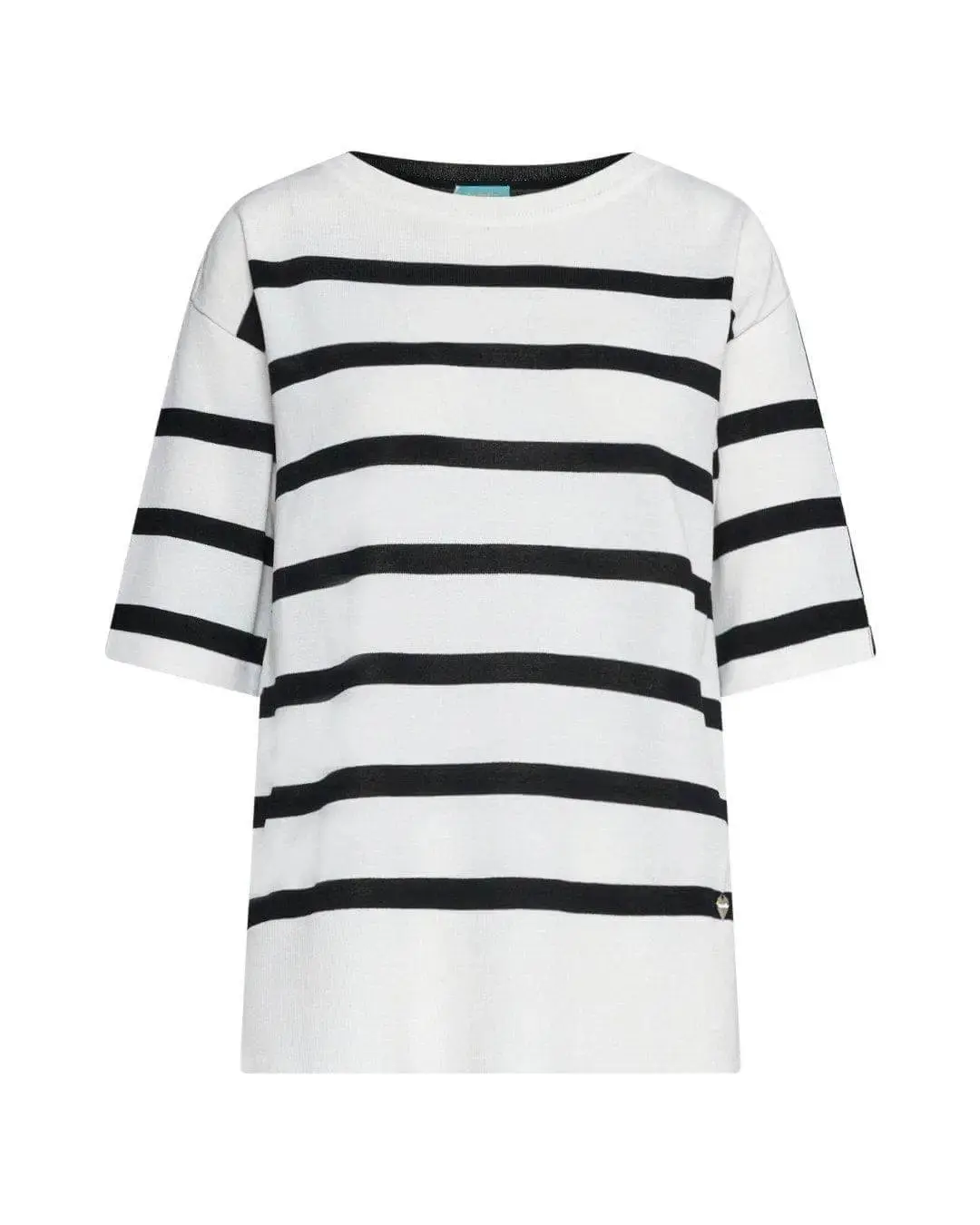 Maglia bi-colore a righe in filato di misto viscosa con scollo a barca BIANCO-NERO