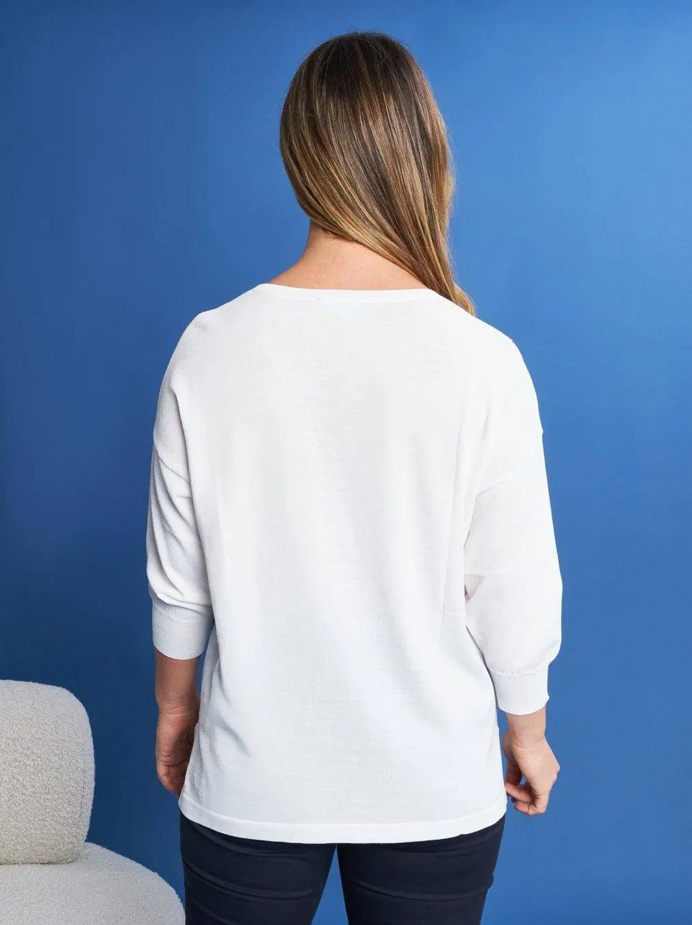Maglia scollo a barca in filato di misto viscosa con borchie BIANCO - Image 4