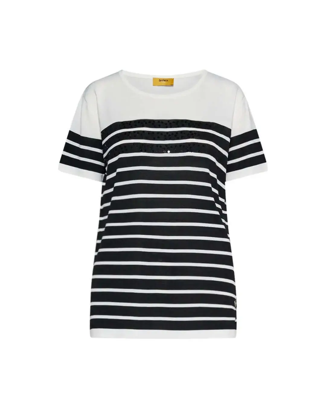 Maglia in misto viscosa a righe con paillettes BIANCO-NERO