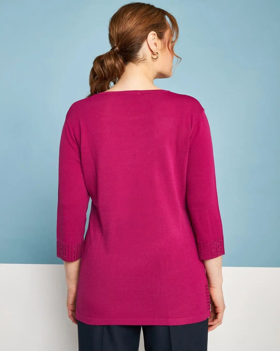 Maglia girocollo in filato di misto viscosa con strass SUMMER PURPLE - Image 3