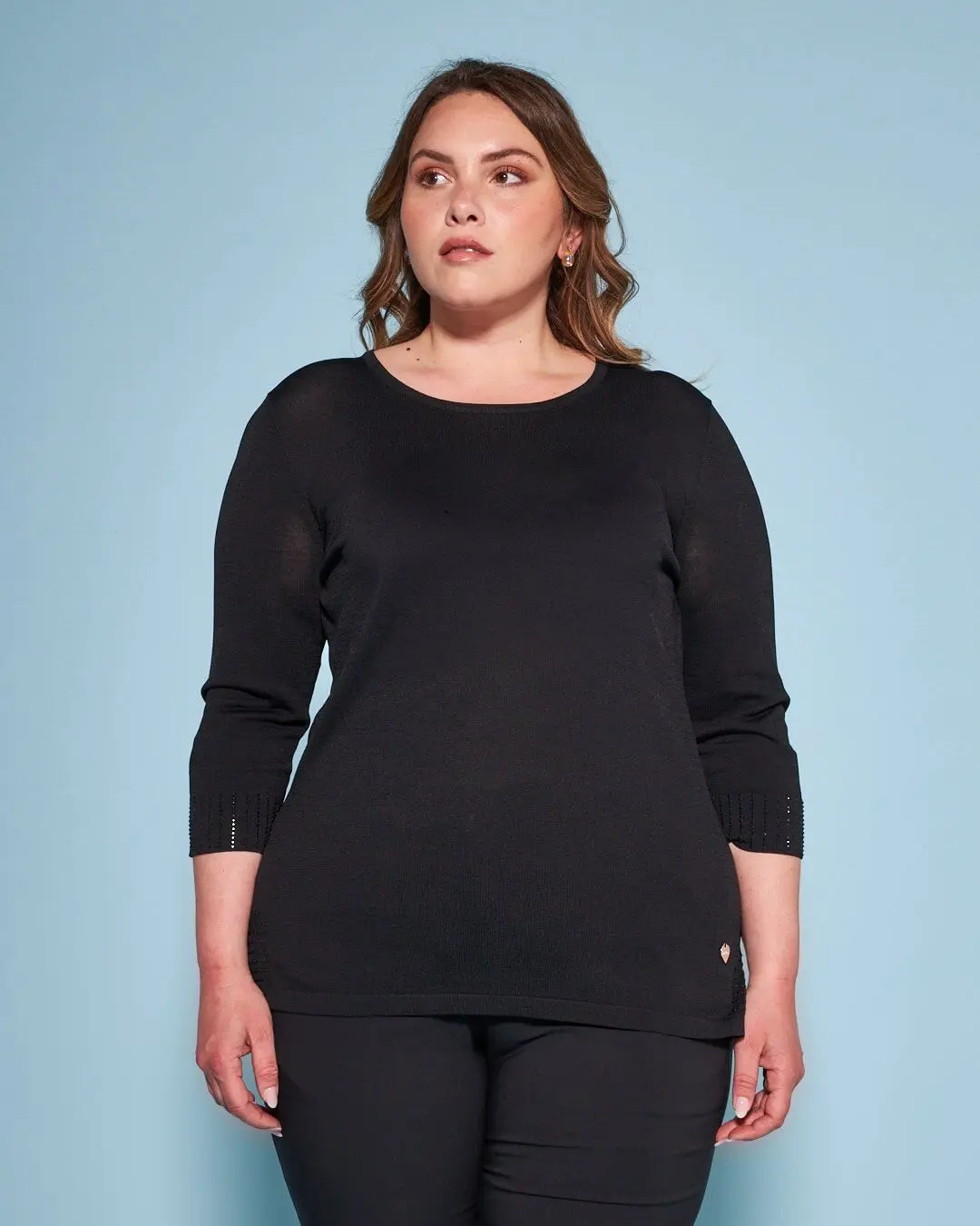 Maglia girocollo in filato di misto viscosa con strass NERO - Image 5