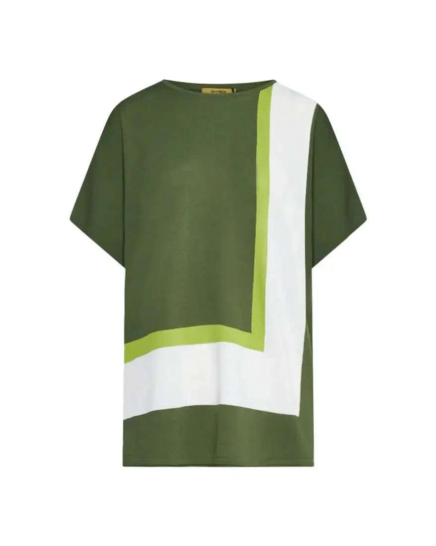 Maglia girocollo in filato di misto viscosa con motivo a righe color-block VERDE MILITARE