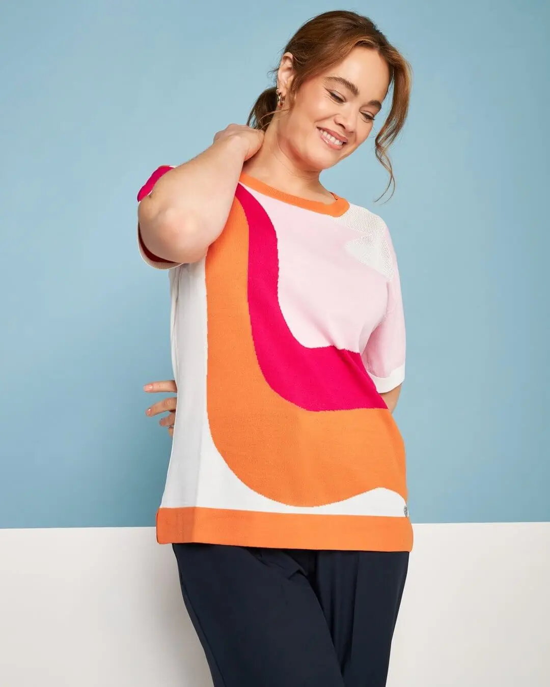 Maglia girocollo in filato di misto viscosa jacquard a righe optical MULTICOLOR - Image 3