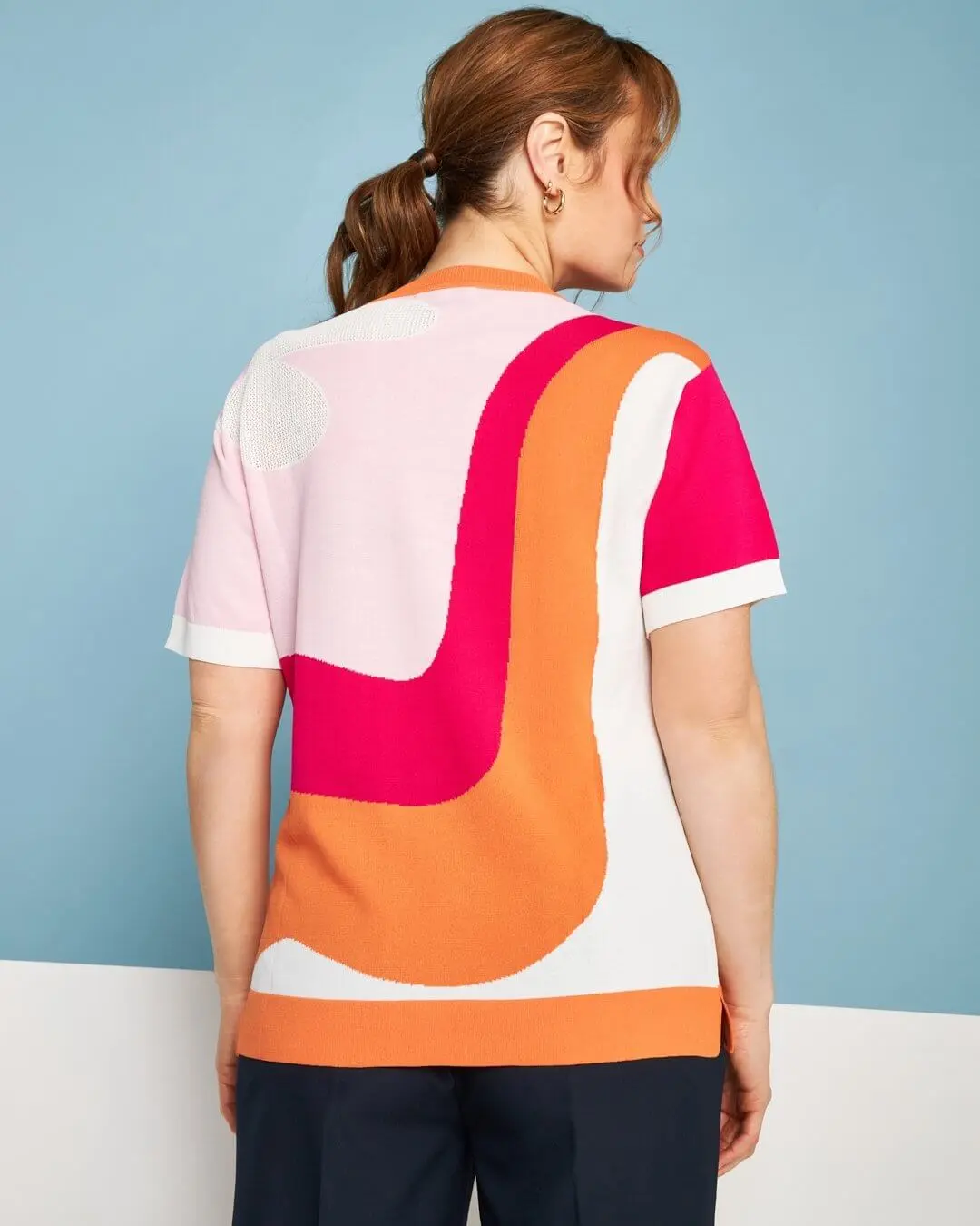 Maglia girocollo in filato di misto viscosa jacquard a righe optical MULTICOLOR - Image 5