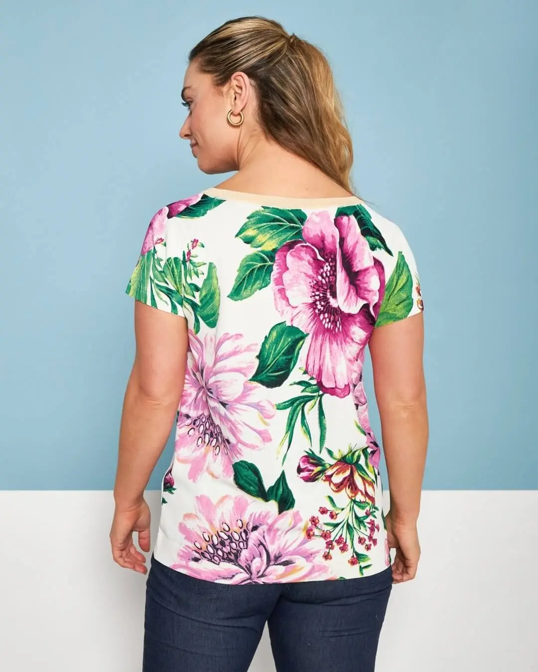 Maglia in filato di misto viscosa stampa floreale con scollo a barca lurex FANTASIA - Image 3