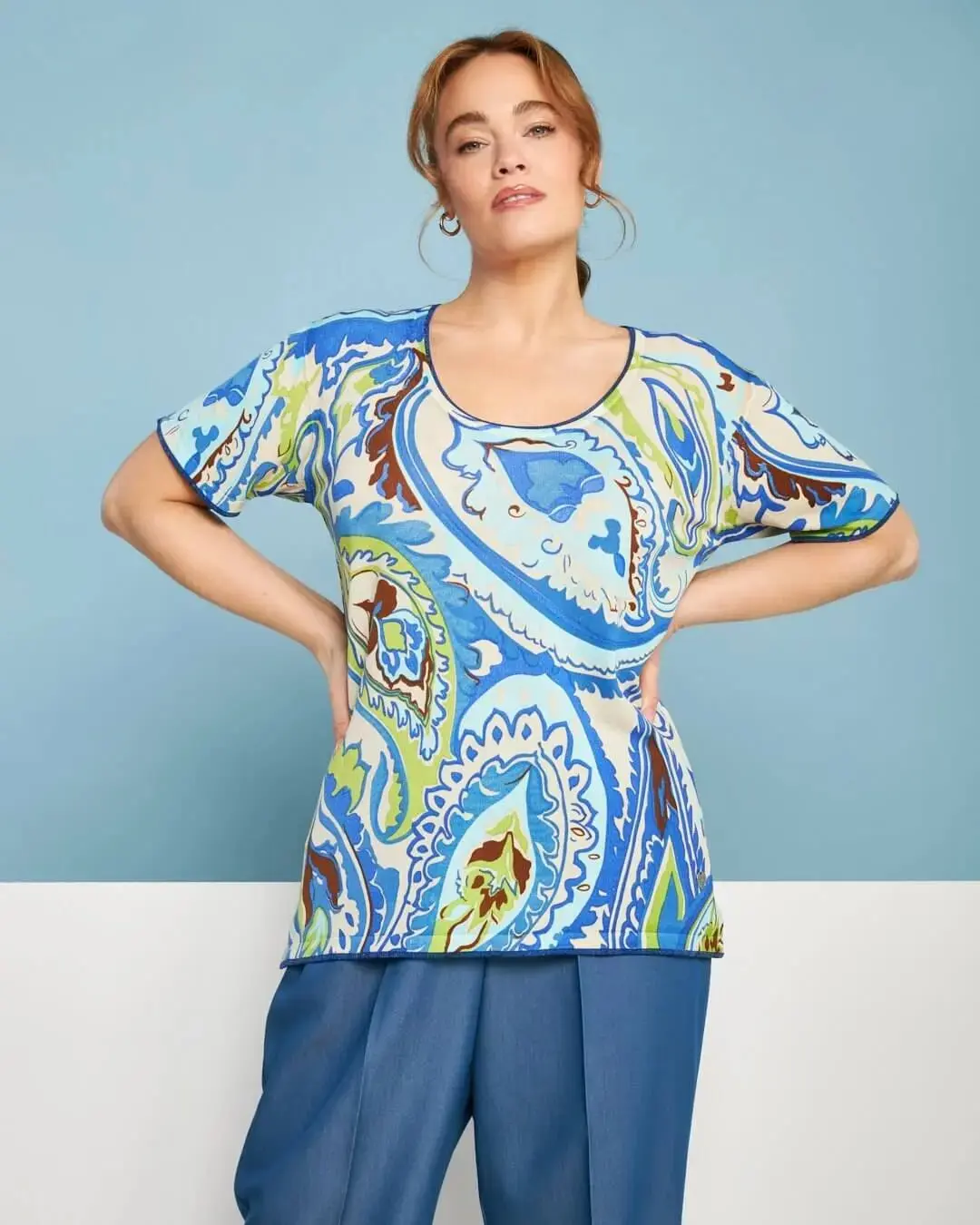 Maglia a maniche corte in filato di misto viscosa fantasia cashmere con profili lurex MULTICOLOR - Image 2