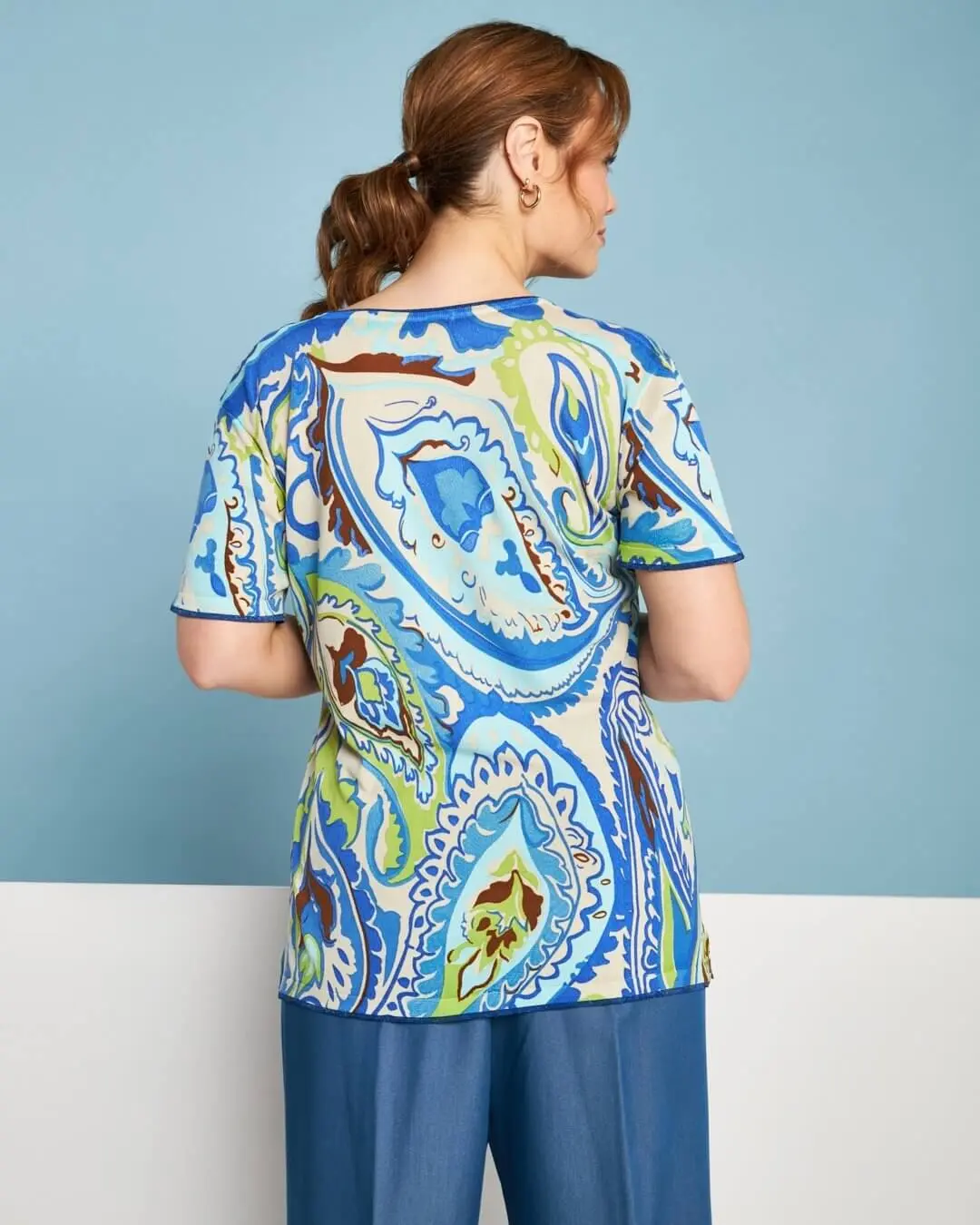 Maglia a maniche corte in filato di misto viscosa fantasia cashmere con profili lurex MULTICOLOR - Image 3