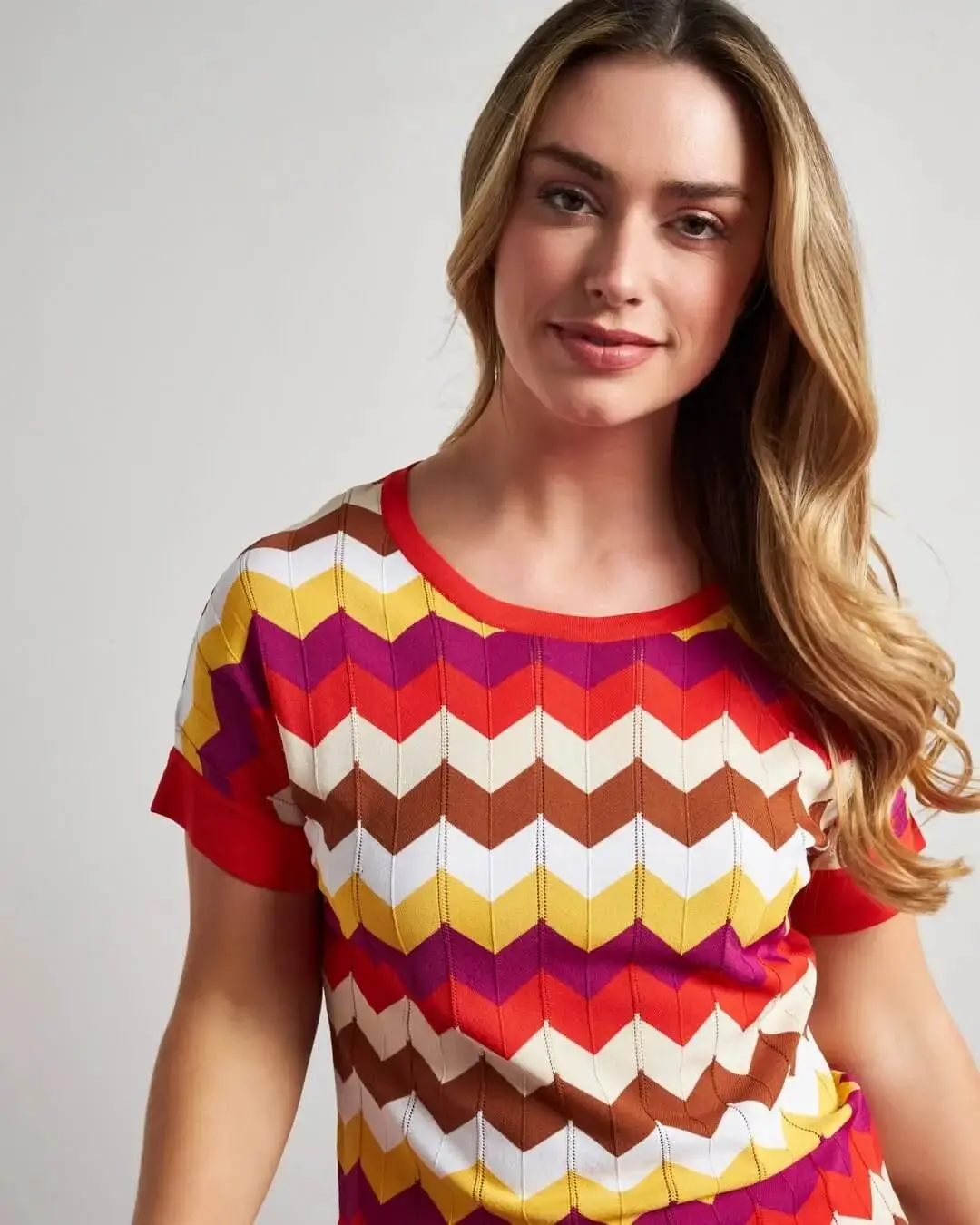 Maglia girocollo in filato di misto viscosa con motivo a zig zag PAPAVERO - Image 2