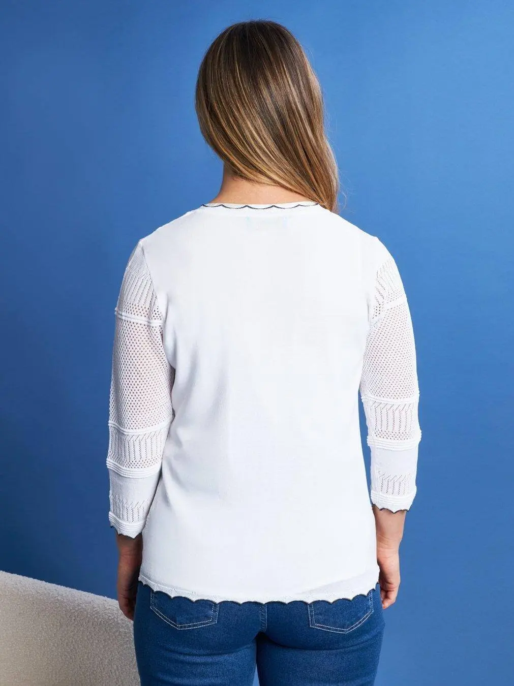 Cardigan con bottoni in maglia pointelle di misto viscosa con piping a contrasto WHITE - Image 5