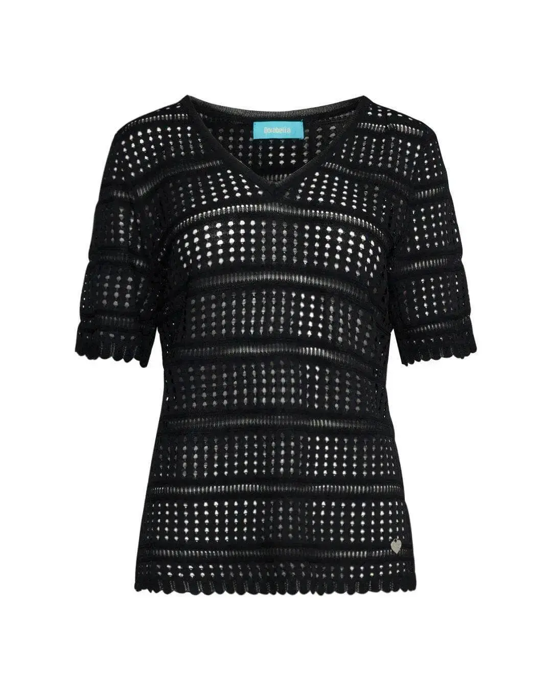 Maglia scollo a V in maglia di misto viscosa pointelle traforata. BLACK