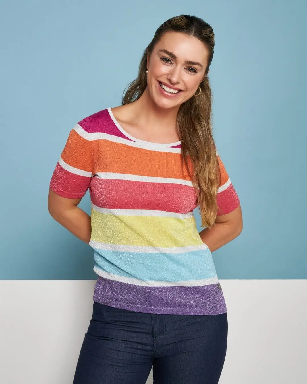 Maglia girocollo in filato di misto viscosa a righe lurex MULTICOLOR - Image 3