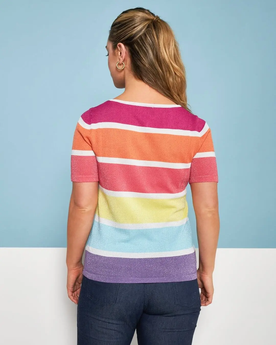 Maglia girocollo in filato di misto viscosa a righe lurex MULTICOLOR - Image 4