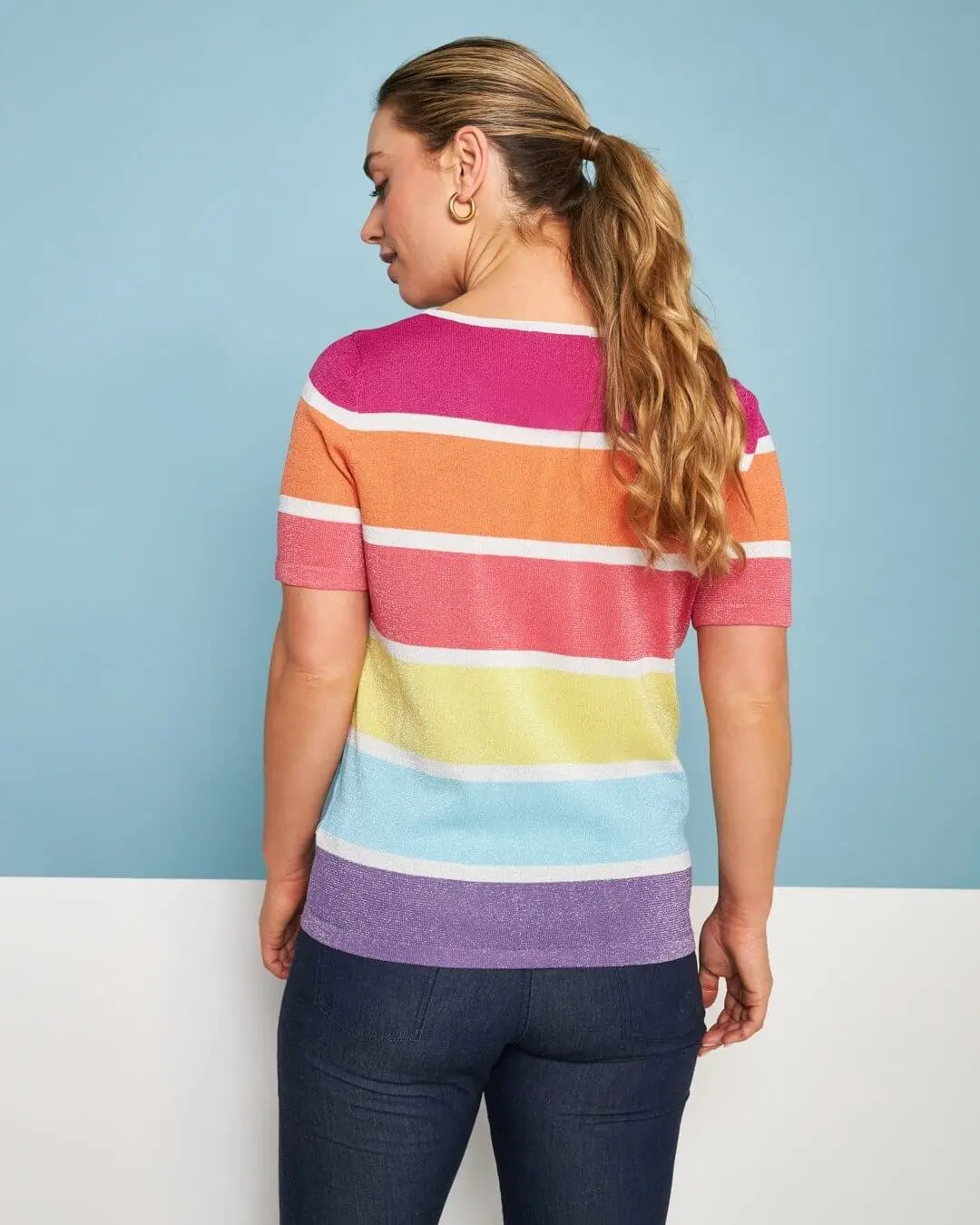 Maglia girocollo finto twin set in filato di misto viscosa a righe lurex MULTICOLOR - Image 3
