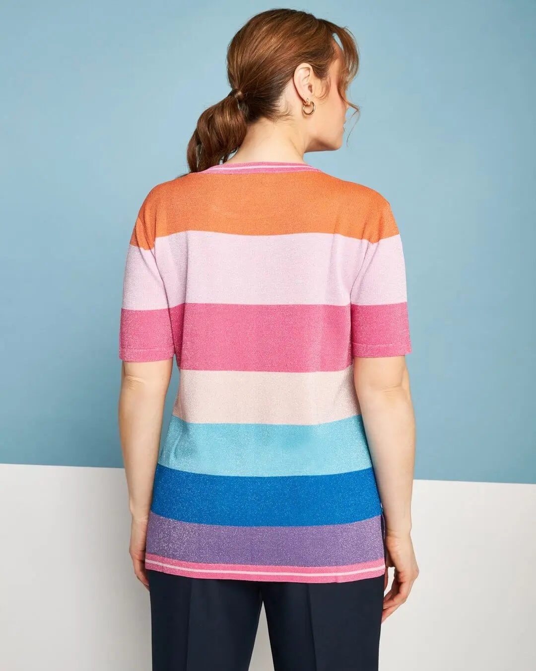 Maglia girocollo in filato di misto viscosa a righe lurex MULTICOLOR - Image 4
