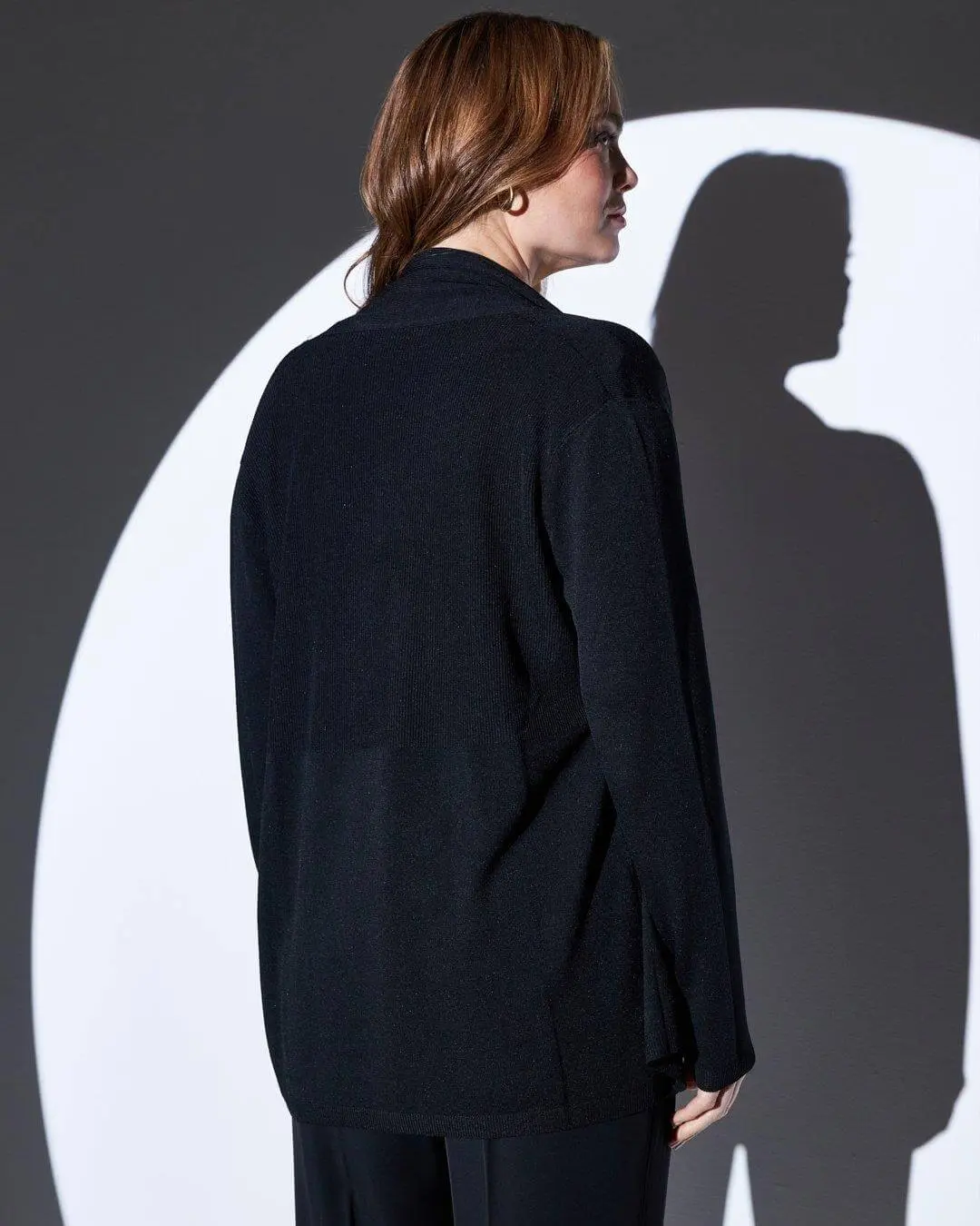 Cardigan aperto in maglia di misto viscosa con logo in strass NERO - Image 3