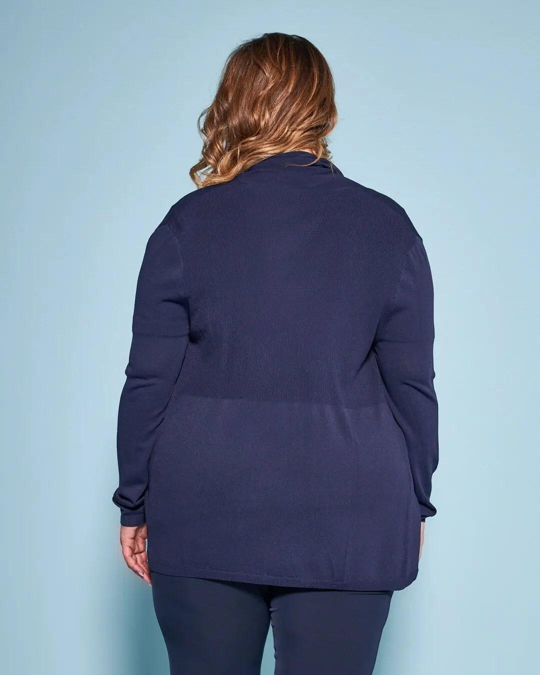Cardigan aperto in maglia di misto viscosa con logo in strass BLU - Image 6