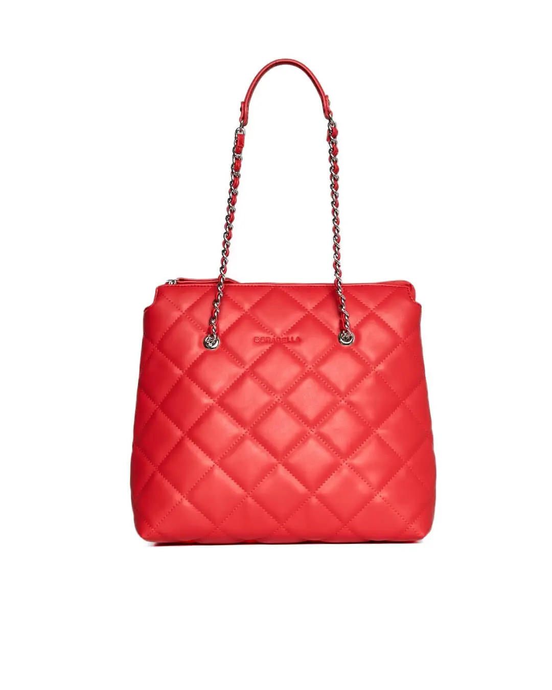 Borsa shopper media in ecopelle matelassé con manici a catena PAPAVERO