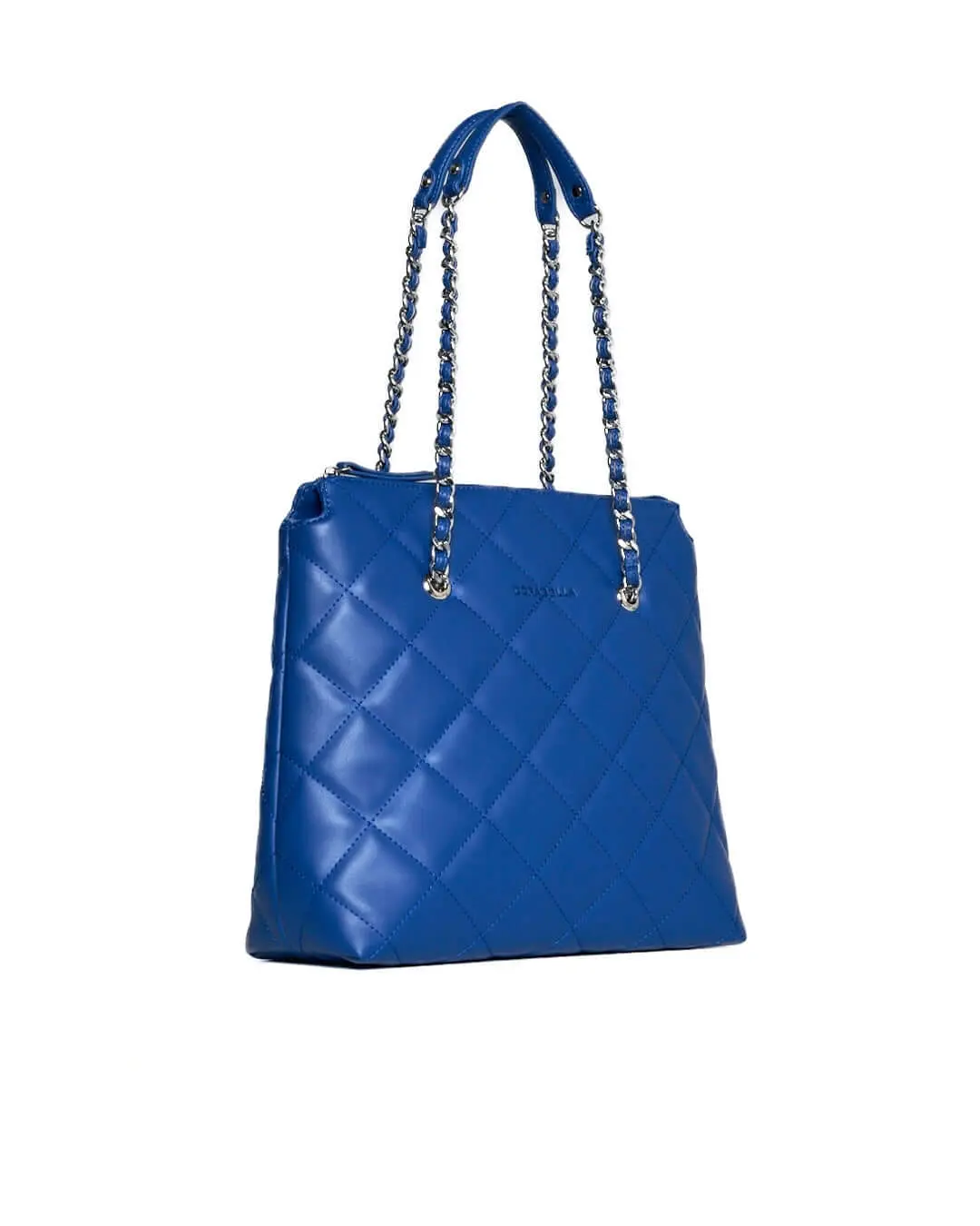 Borsa shopper media in ecopelle matelassé con manici a catena BLU CHIARO - Image 4