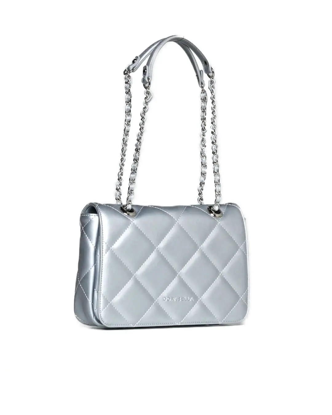 Borsa piccola a spalla in ecopelle matelassé con manici a catena ARGENTO - Image 4