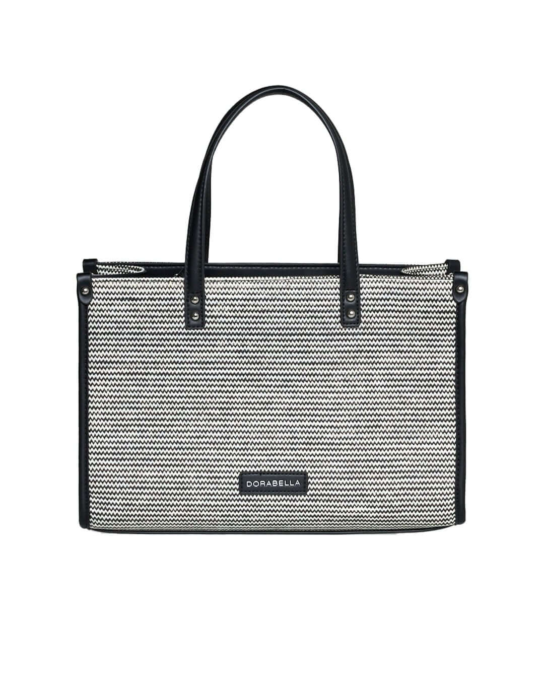 Borsa in rafia con motivo zig-zag e profili in similpelle NERO