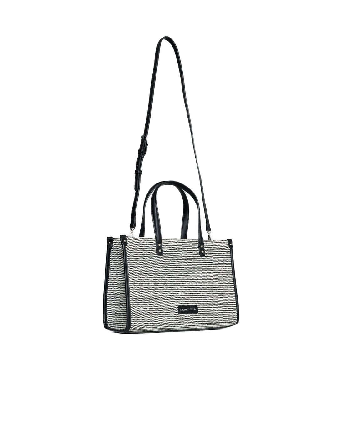 Borsa in rafia con motivo zig-zag e profili in similpelle NERO - Image 3