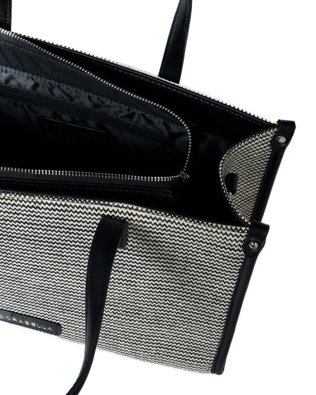 Borsa in rafia con motivo zig-zag e profili in similpelle NERO - Image 5